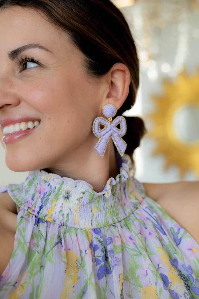 Bow Raffia Earrings | Lavender