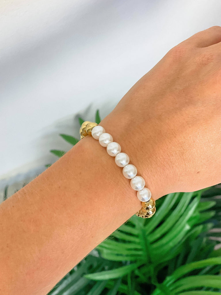 Water Resistant Gold & Pearl Stretch Bracelets