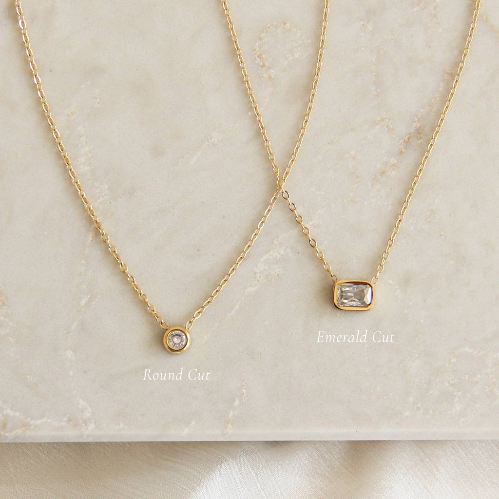 Bezel Stone Necklace: Gold / 6mm Emerald Cut