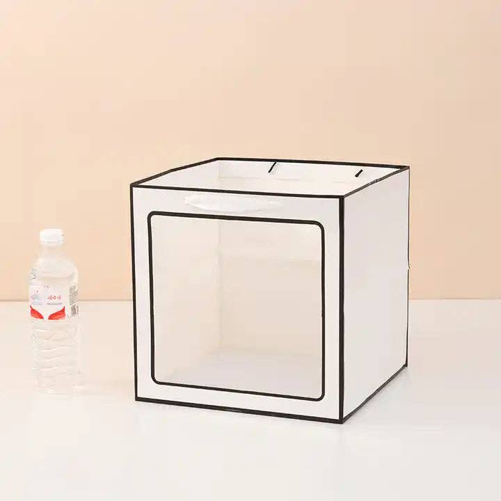 Cube Window Kraft Flower/Gift Bag: White with black borders / Medium