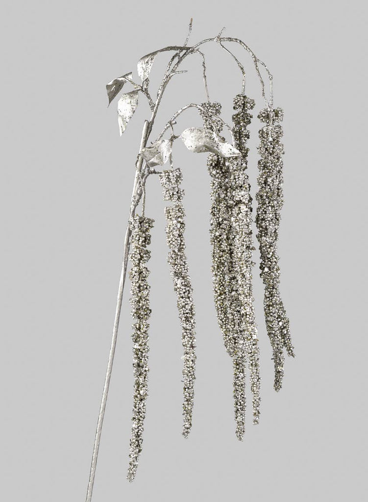 44in Glittered Silver Amaranthus Spray