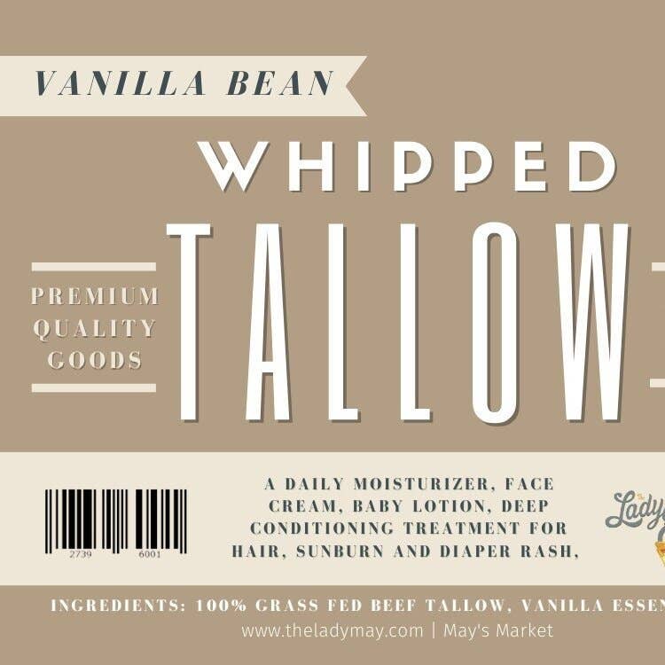 Vanilla Whipped Tallow, All Natural Grass Fed Beef Tallow Moisturizer: 16oz