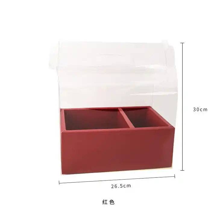 Transparent Flower Gift Box with Handle: Black