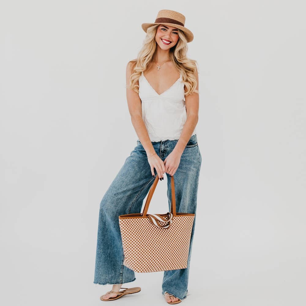 Woven Tiffany Organizer Tote Bag: Brown