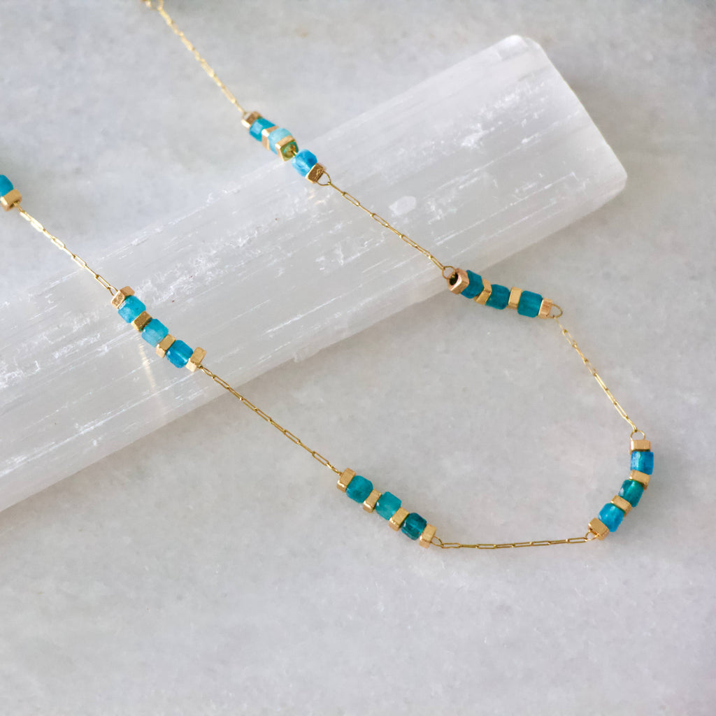 Square Stone Beaded Chain - Apatite, Amazonite, Labradorite,: TOURMALINE