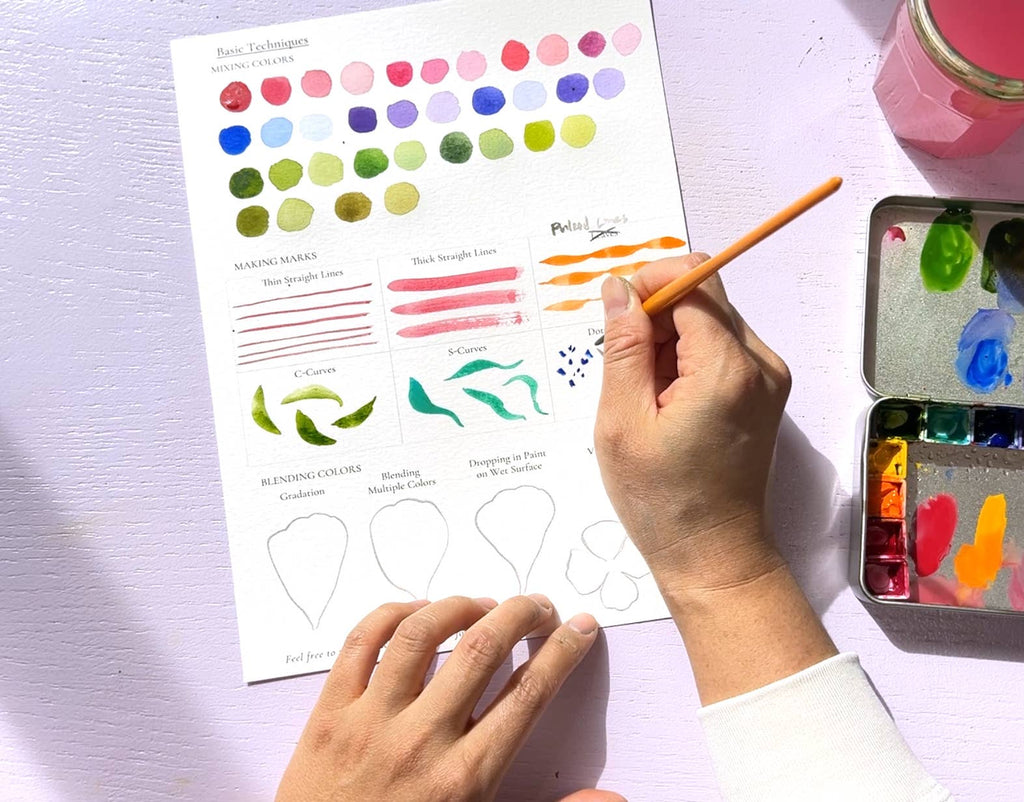Watercolor Workbook: Outlined Wildflower, Beginner Friendly