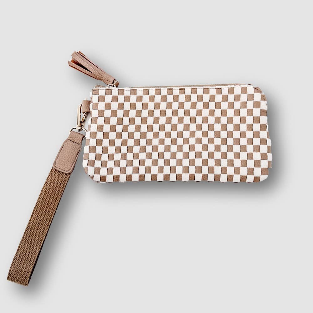 Emma Woven Clutch Wristlet: Black Checkered