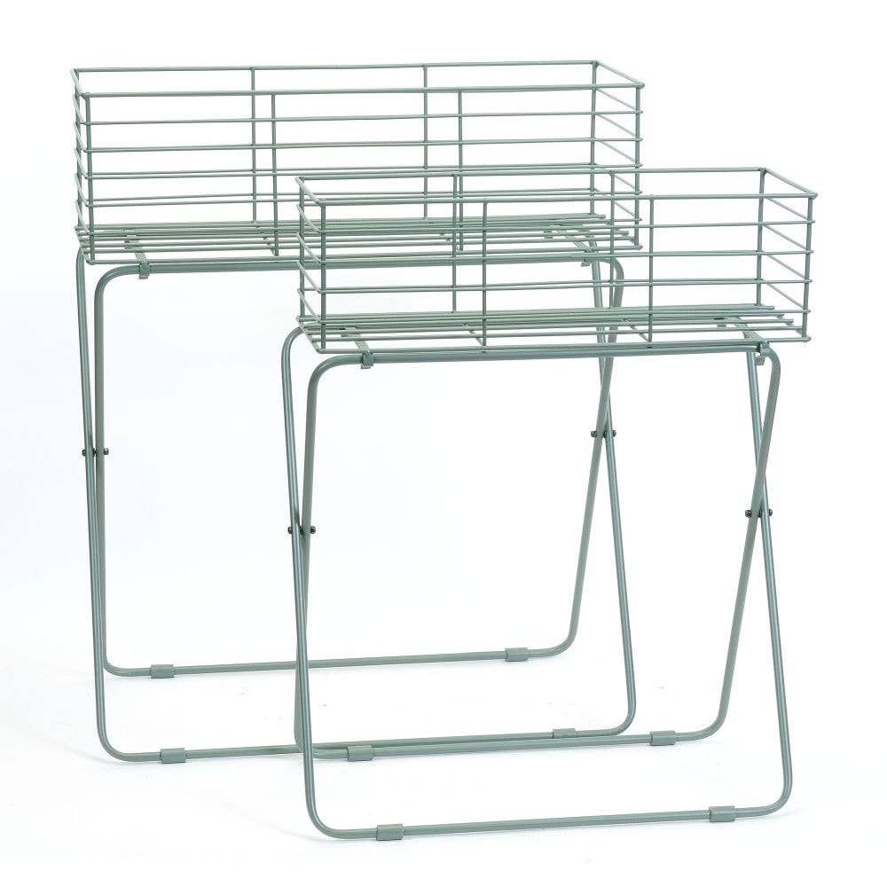 S/2 RECT GREEN WIRE BASKET