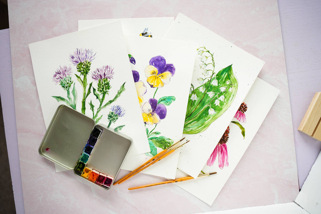 Watercolor Workbook: Outlined Wildflower, Beginner Friendly
