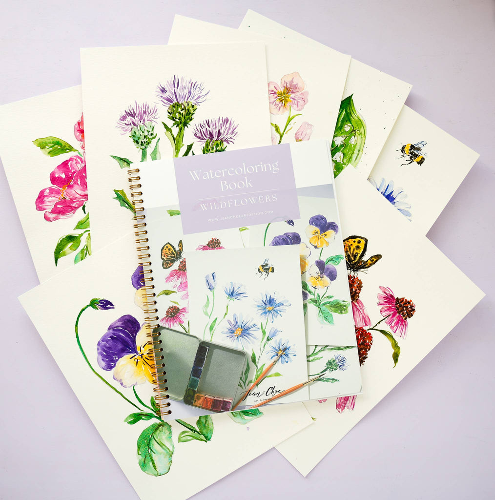 Watercolor Workbook: Outlined Wildflower, Beginner Friendly