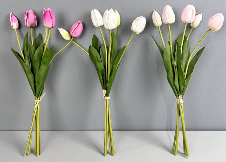 19''T Real Touch Tulips bunch, Faux Tulips Spring Flowers: Mixture(White/Pink/Hot Pink)
