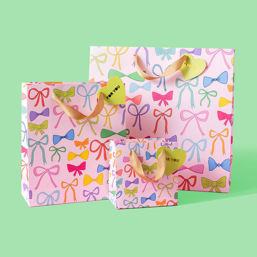 Gift Bags - Colorful Bows - Assorted Sizes to Choose From: Medium