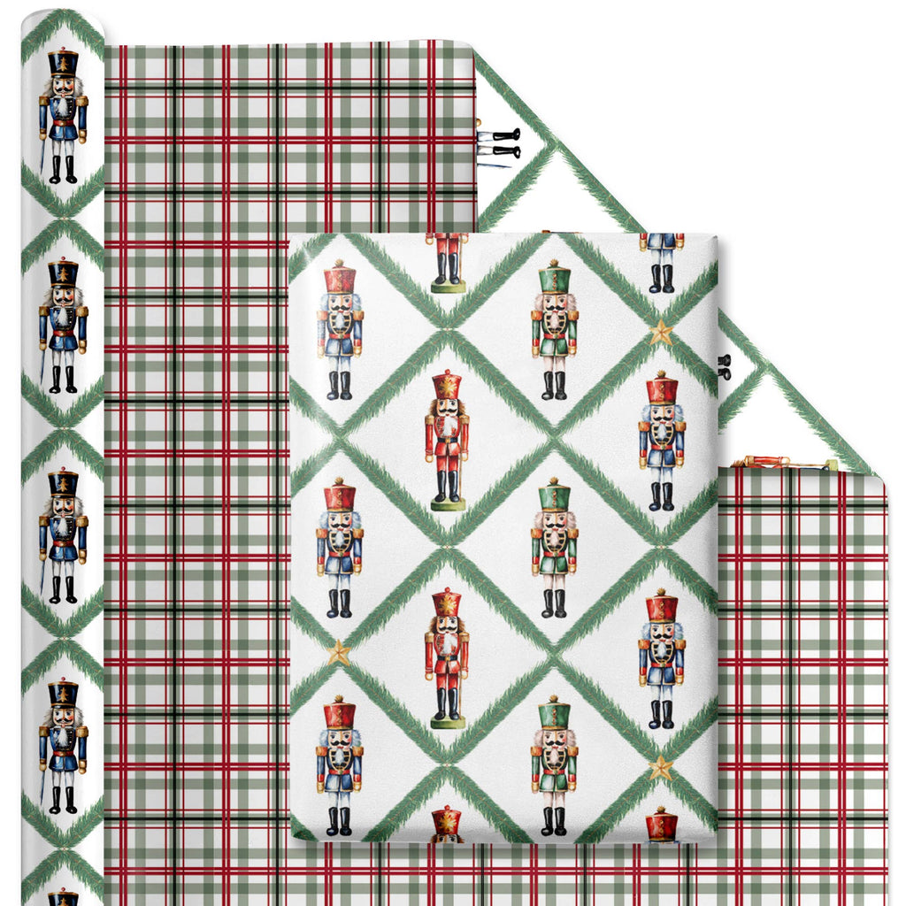 Northfolk Pine Nutcracker Wrapping Paper Bundle 4-pack
