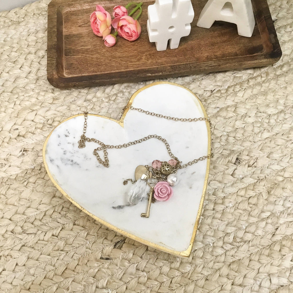 White Marble Heart Trays w/ Gold Edge Large