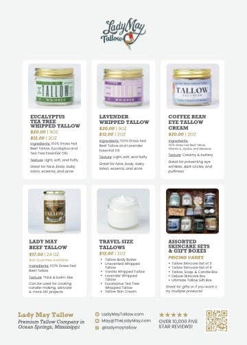 Vanilla Whipped Tallow, All Natural Grass Fed Beef Tallow Moisturizer: 16oz