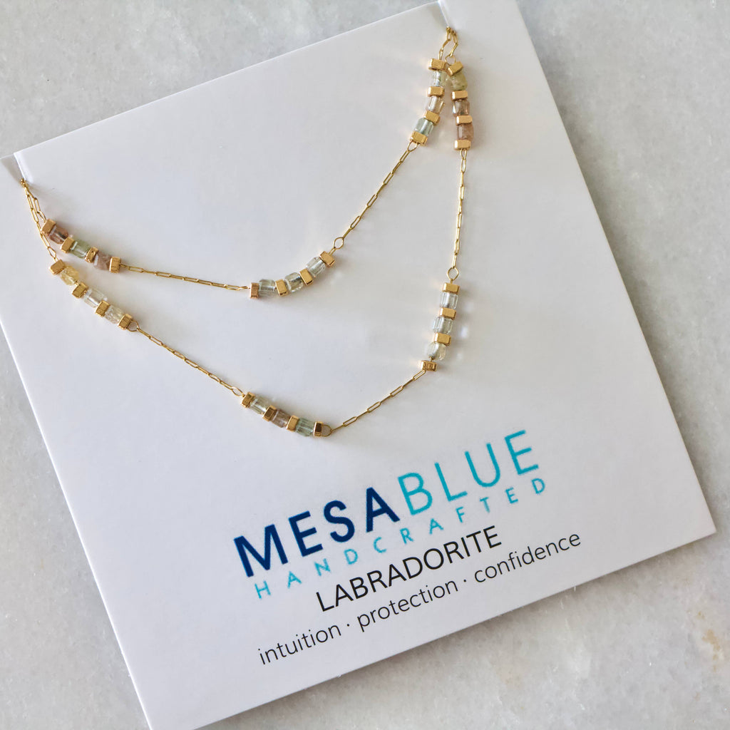 Square Stone Beaded Chain - Apatite, Amazonite, Labradorite,: TOURMALINE