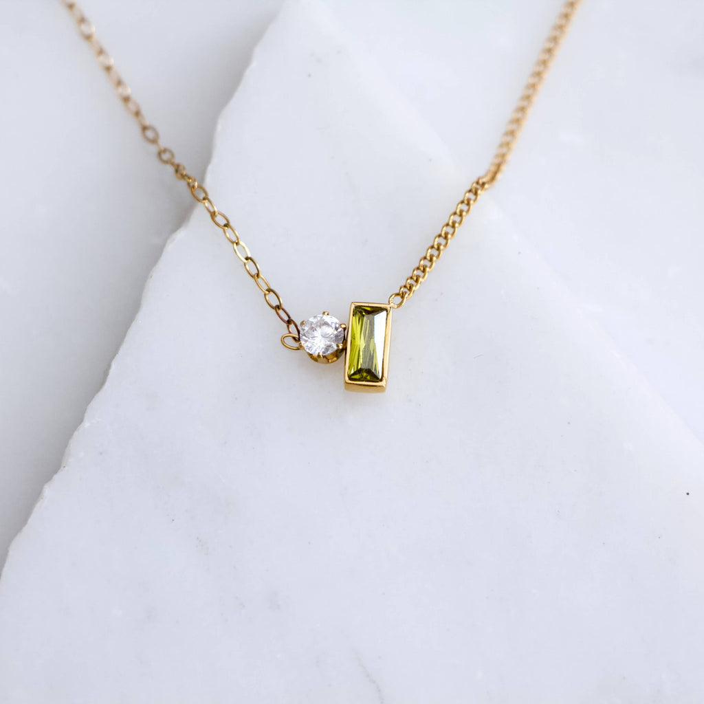 Olive Zircon geometric Necklace - Waterproof 