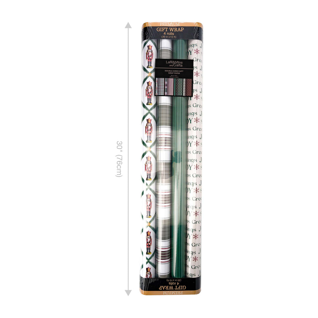 Northfolk Pine Nutcracker Wrapping Paper Bundle 4-pack