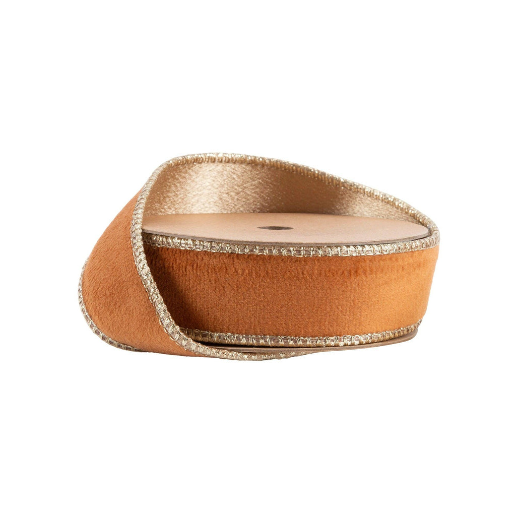 1" Reversible Classic Velvet Wired Ribbon | Rust/Gold | 10 Yard Roll