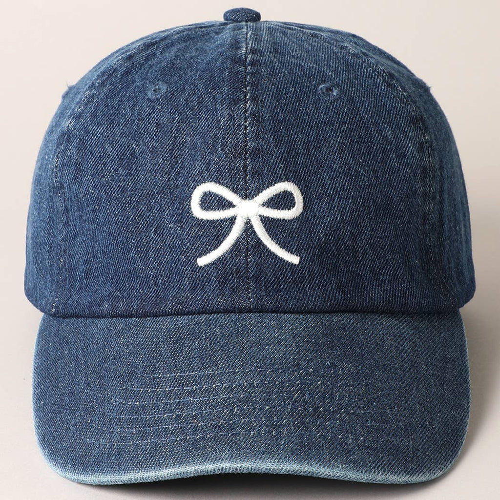Trendy Bow Image Embroidered Denim Baseball Cap: DARK BLUE / ONE SIZE
