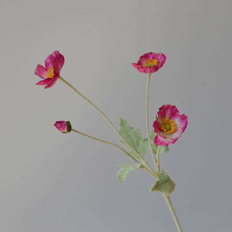 22'' Single Flocked Floral Poppy Spay, Colorful Silk Poppies: Coral Pink