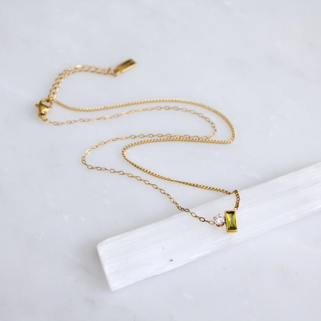 Olive Zircon geometric Necklace - Waterproof 