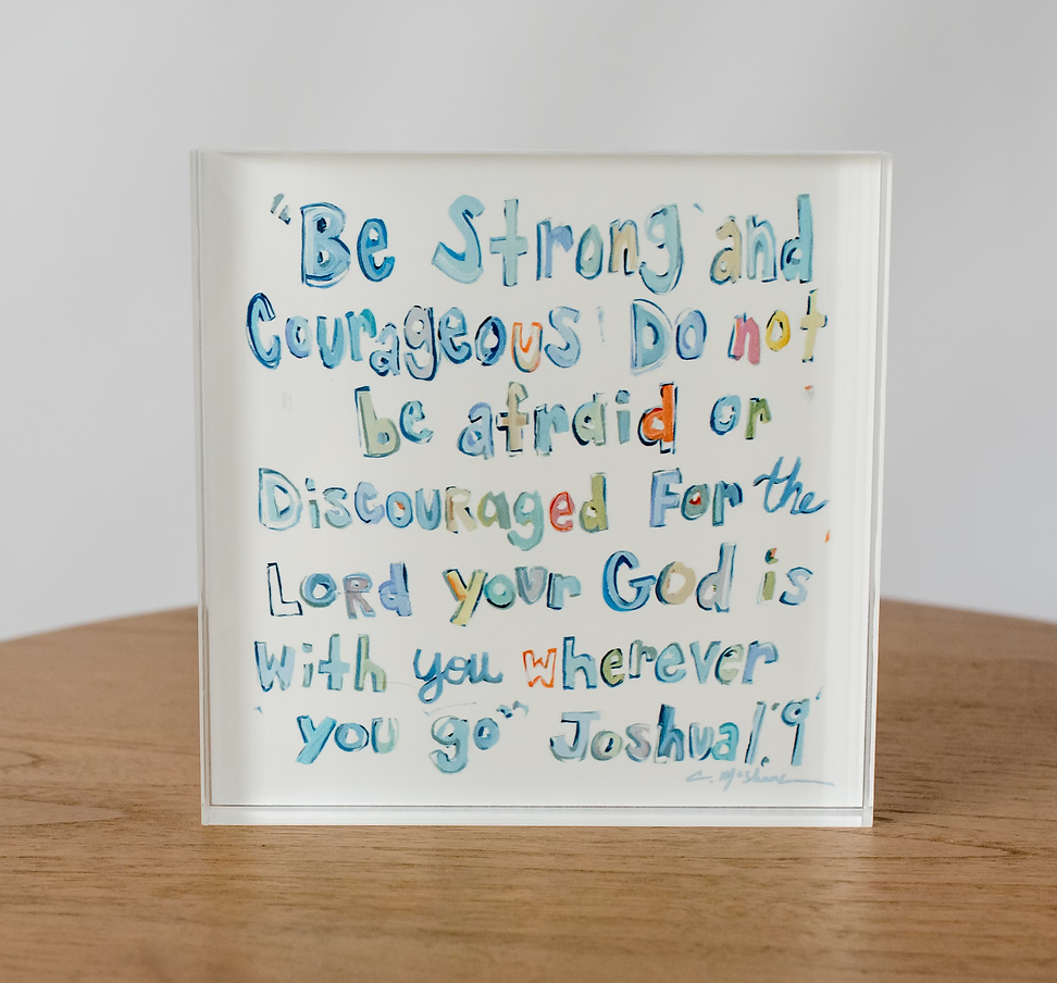 "Joshua 1:9" acrylic shelfie: More blues