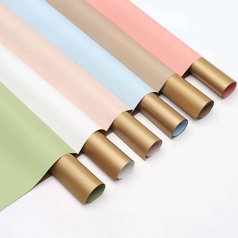 Double-Sided Gold Waterproof Flower Wrapping Paper (20 sheet: 09 - Pink / Gold