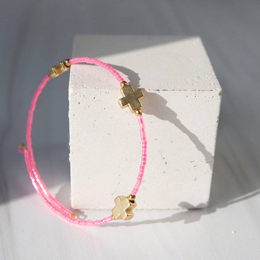 Faithful Cross Bangle-Hot Pink 
