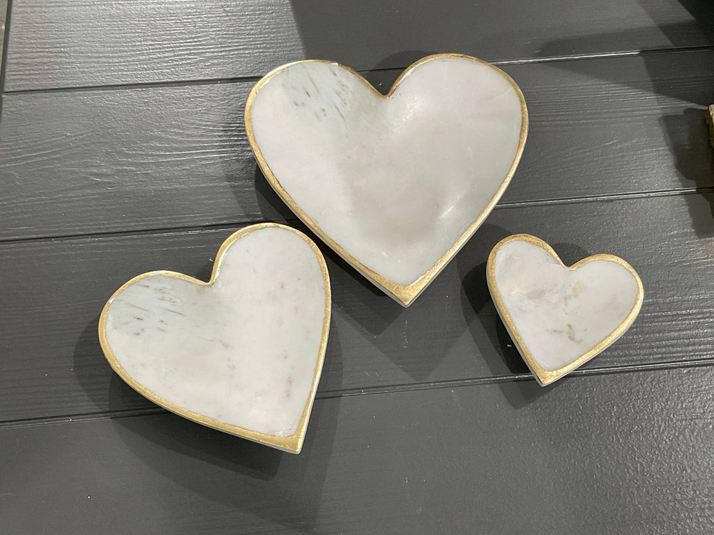 White Marble Heart Tray w/ Gold Edge Small