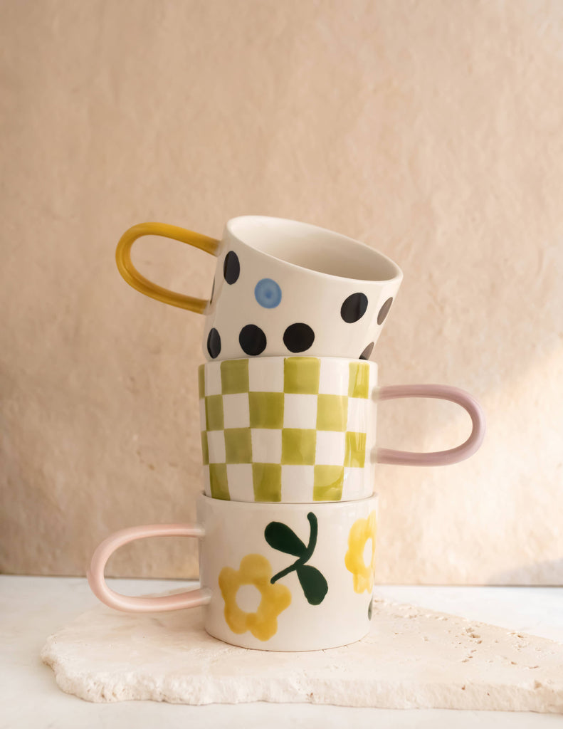 Green Check Ceramic Mug