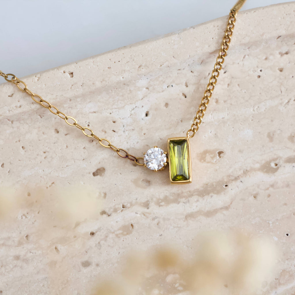 Olive Zircon geometric Necklace - Waterproof 
