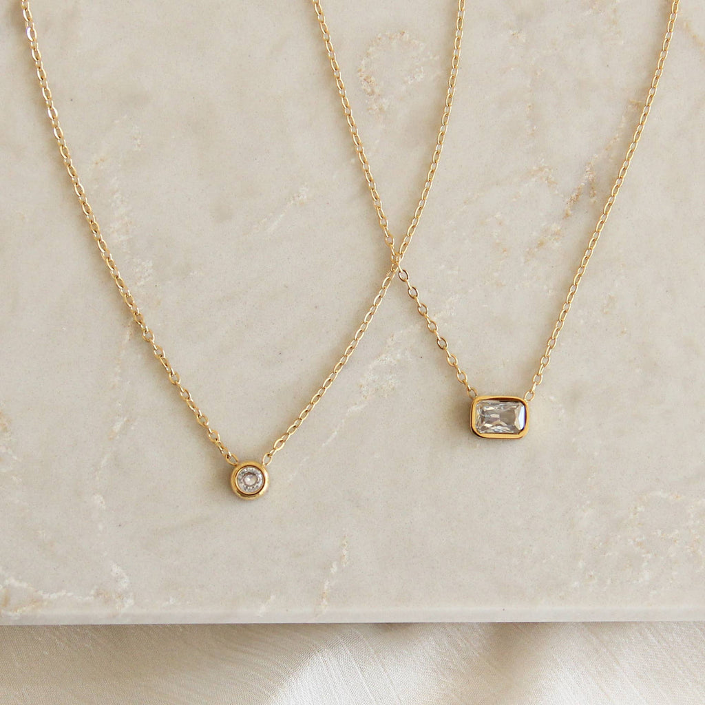 Bezel Stone Necklace: Gold / 6mm Emerald Cut