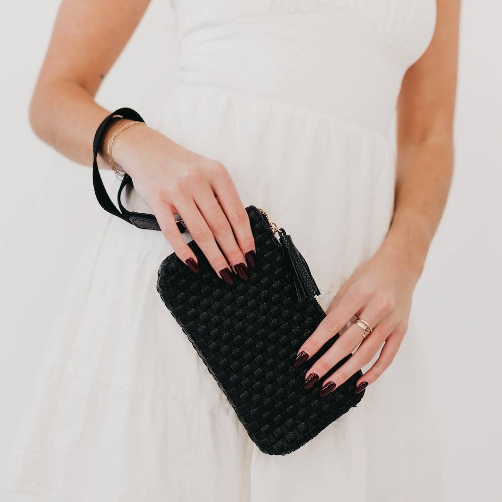 Emma Woven Clutch Wristlet: Black Checkered