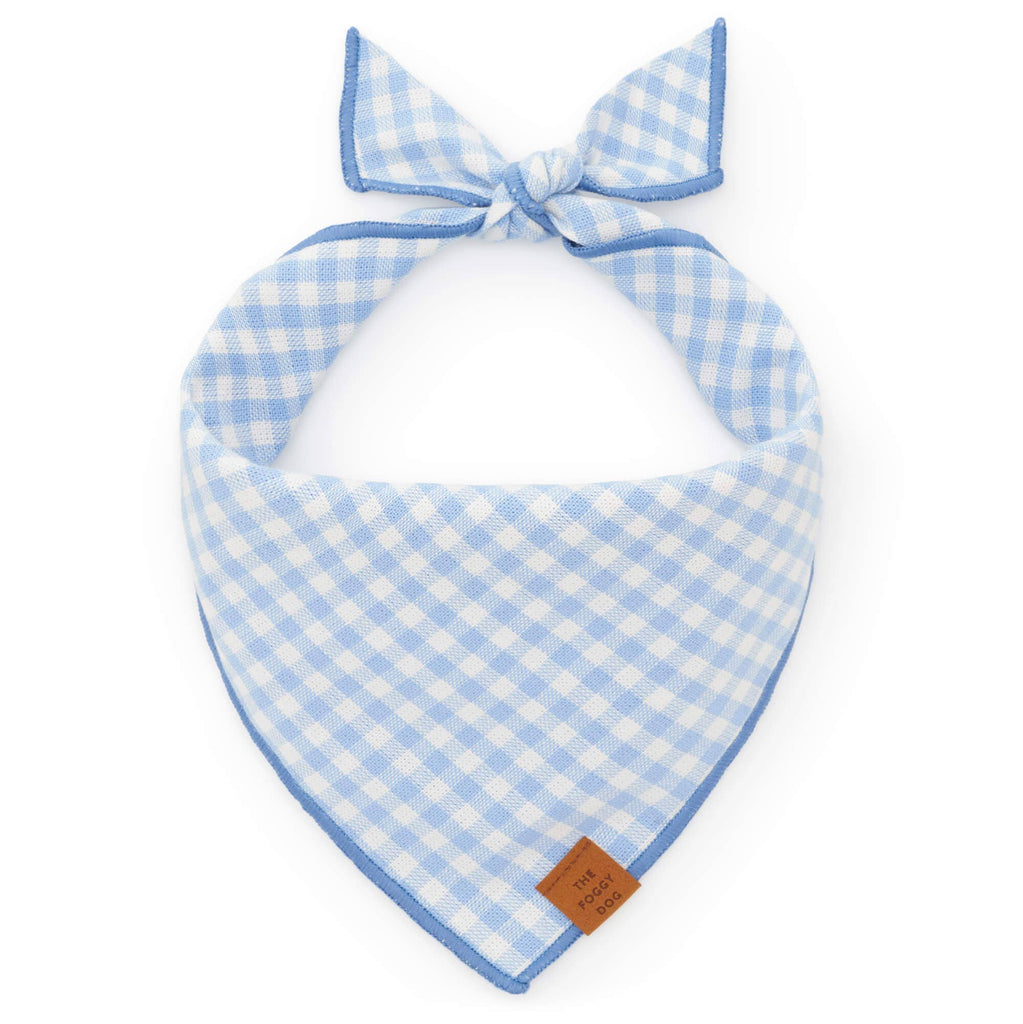 Sky Blue Gingham Spring Dog Bandana: Large