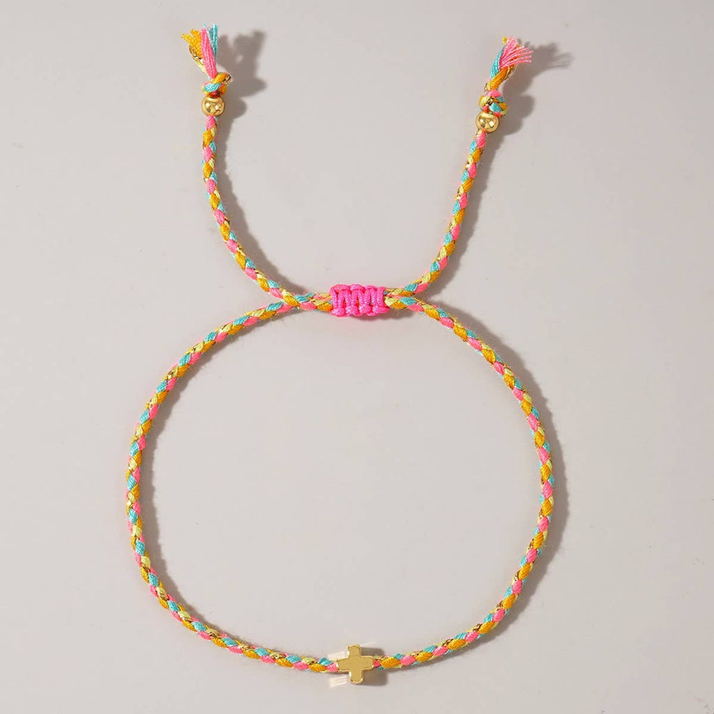 DIY HANDMADE FOUR-COLOR COTTON CROSS BRACELET HOT PINK