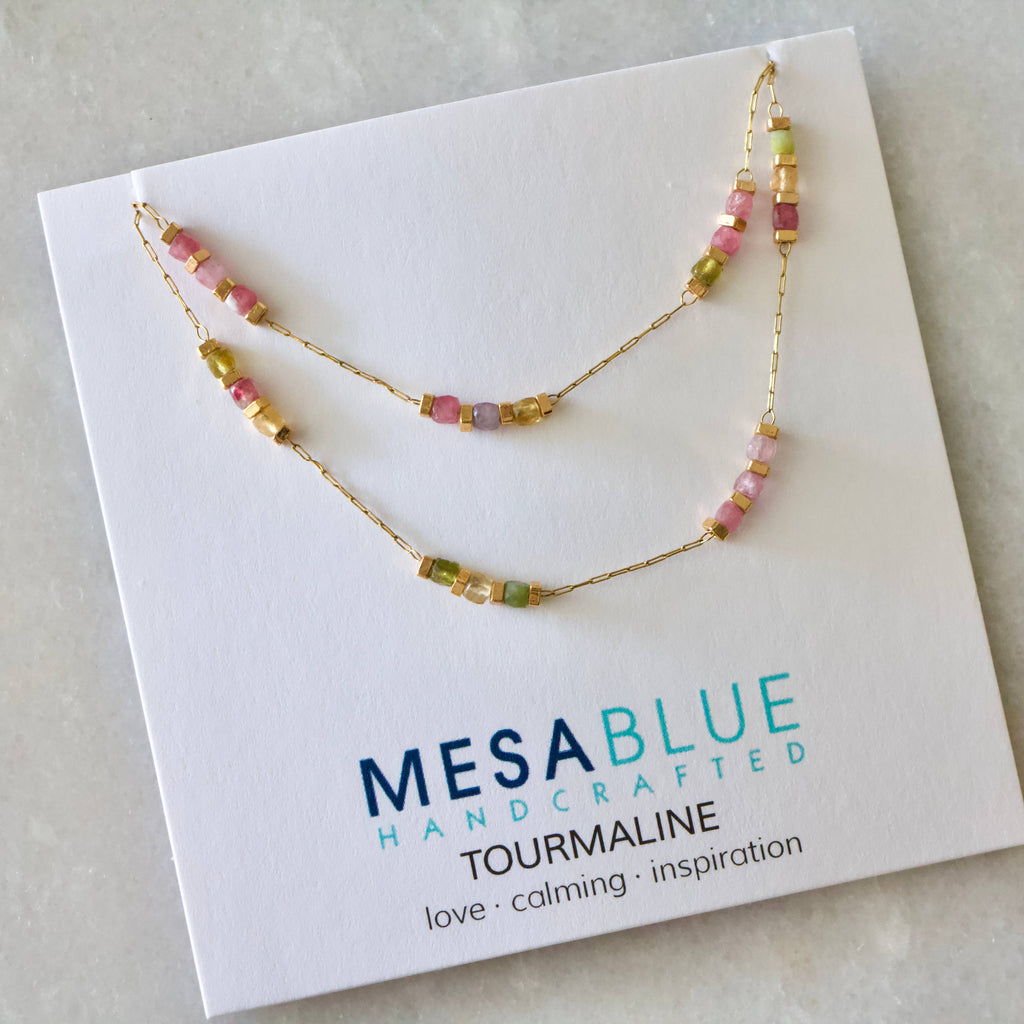 Square Stone Beaded Chain - Apatite, Amazonite, Labradorite,: TOURMALINE