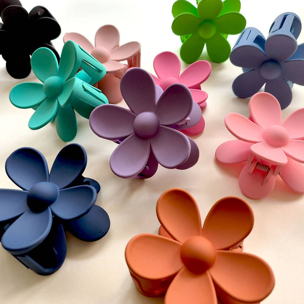 Matte Floral Hair Claw Clip Light Blue