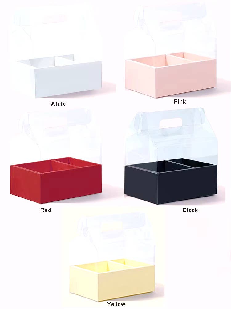 Transparent Flower Gift Box with Handle: Black