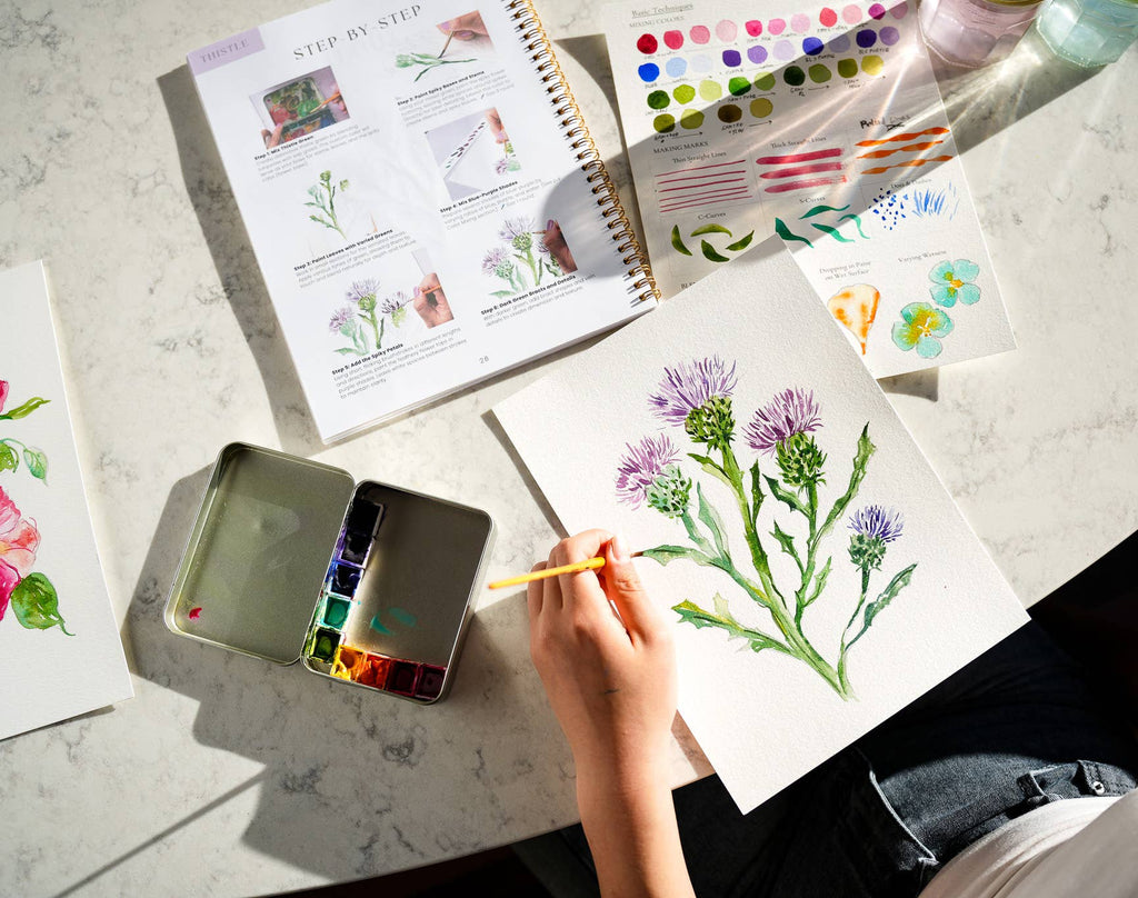 Watercolor Workbook: Outlined Wildflower, Beginner Friendly