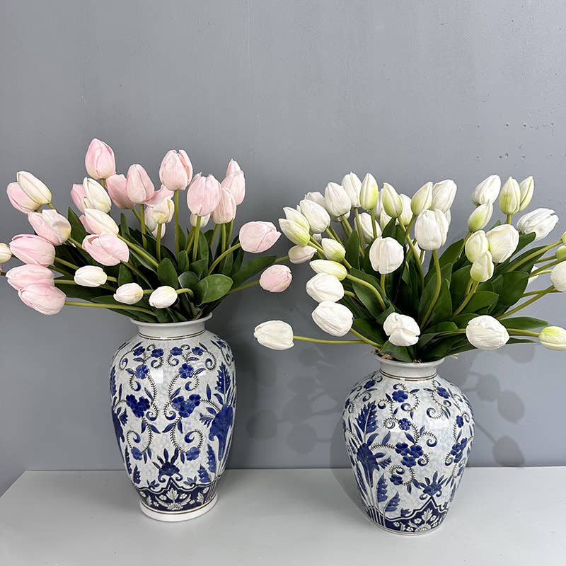 19''T Real Touch Tulips bunch, Faux Tulips Spring Flowers: Mixture(White/Pink/Hot Pink)