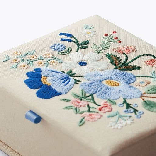 Garden Party Blue Medium Embroidered Keepsake Box