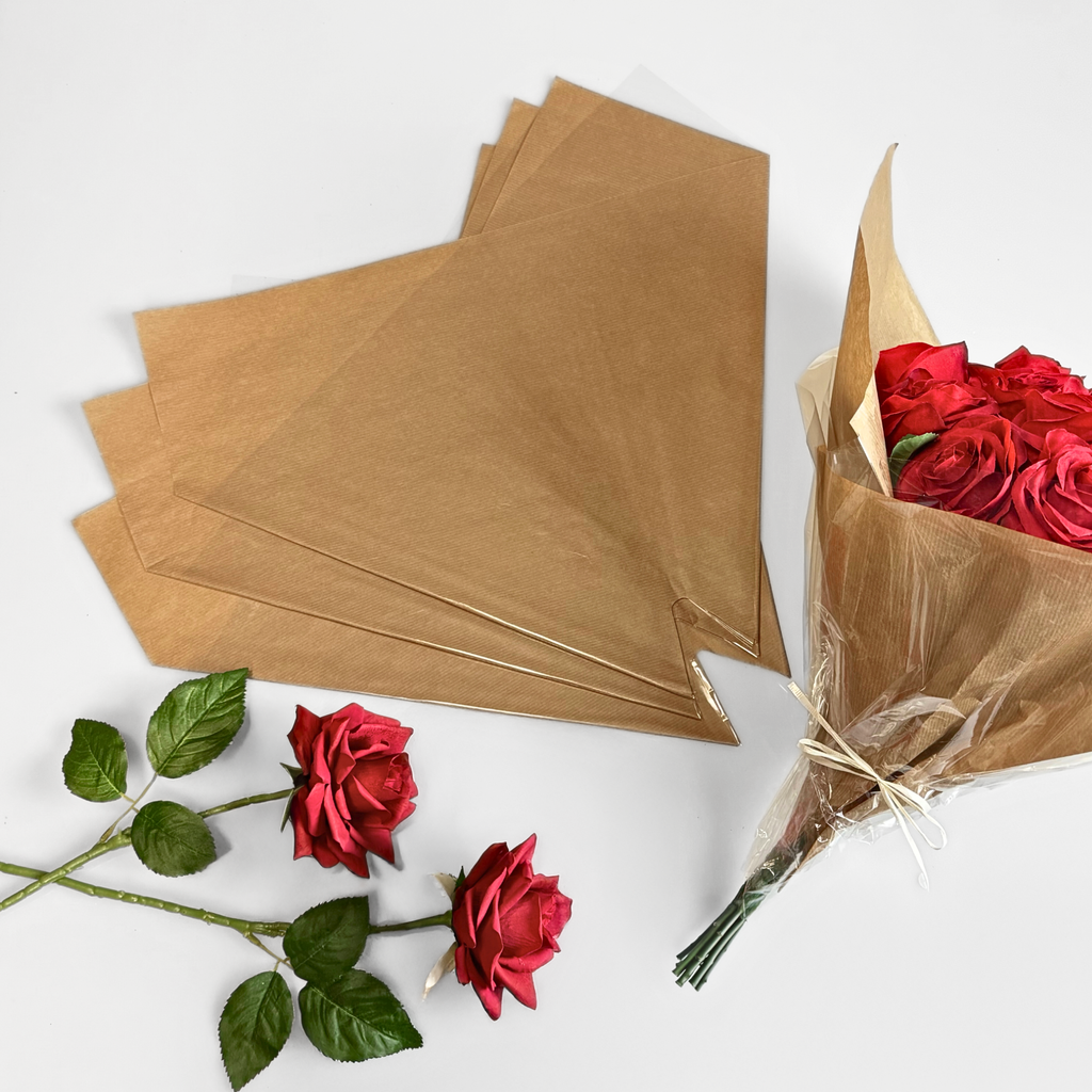 19"L Pre Fold Kraft Paper Sleeves w/ Cello - Floral Supplies
