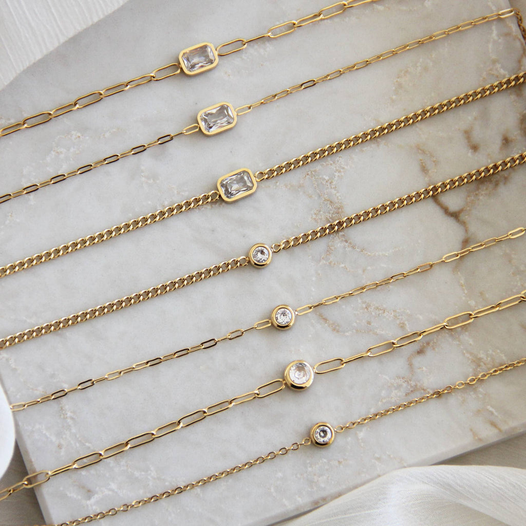 CZ Chain Bracelet: Gold / Emerald Cut Simple Chain Bracelet