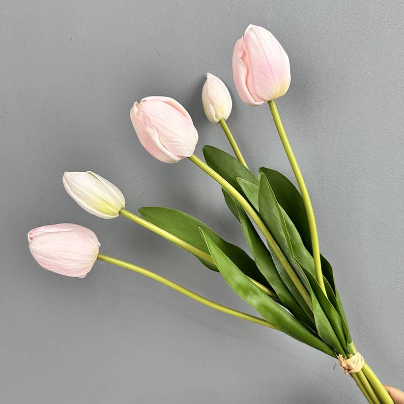 19''T Real Touch Tulips bunch, Faux Tulips Spring Flowers: Mixture(White/Pink/Hot Pink)