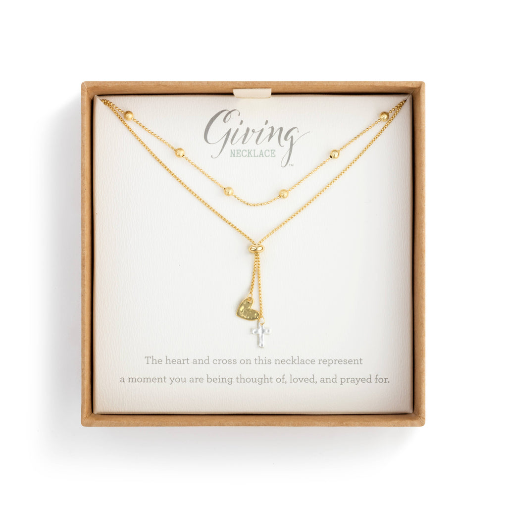 Lariat Charm Necklace - Heart and Cross
