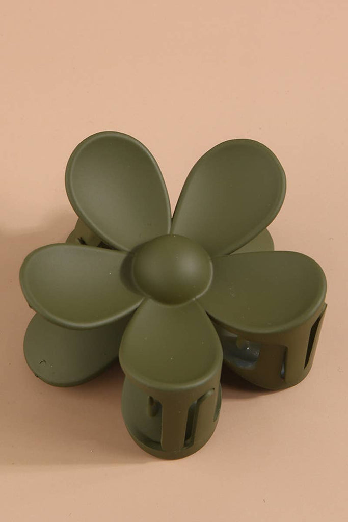 Matte Floral Hair Claw Clip Army Green