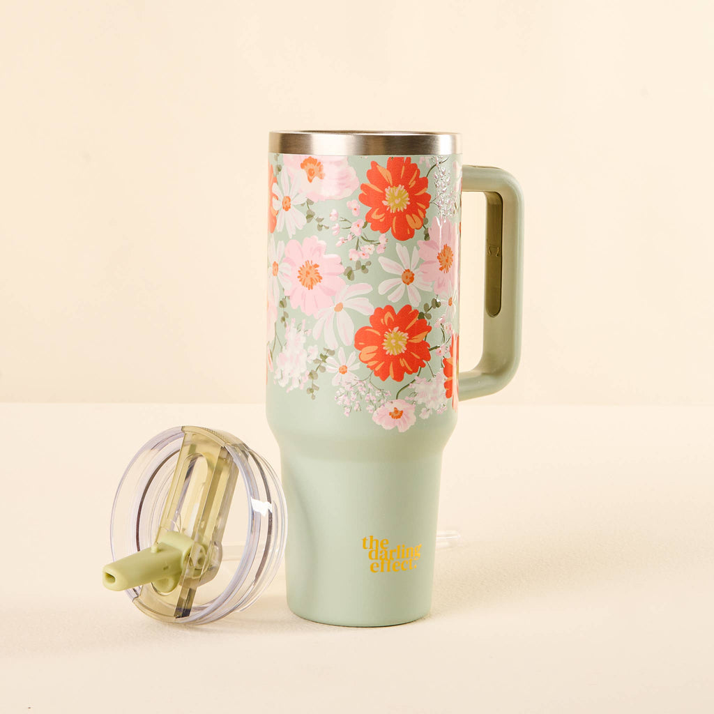 40 oz Lifestyle Flip Straw Tumbler-Bouquet Beauty Sage