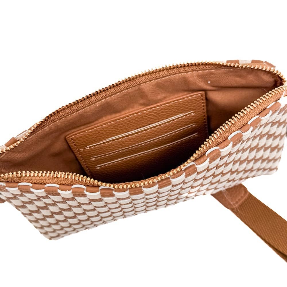 Emma Woven Clutch Wristlet: Brown Checkered