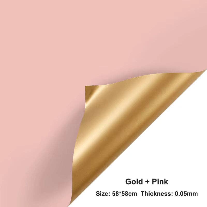 Double-Sided Gold Waterproof Flower Wrapping Paper (20 sheet: 09 - Pink / Gold